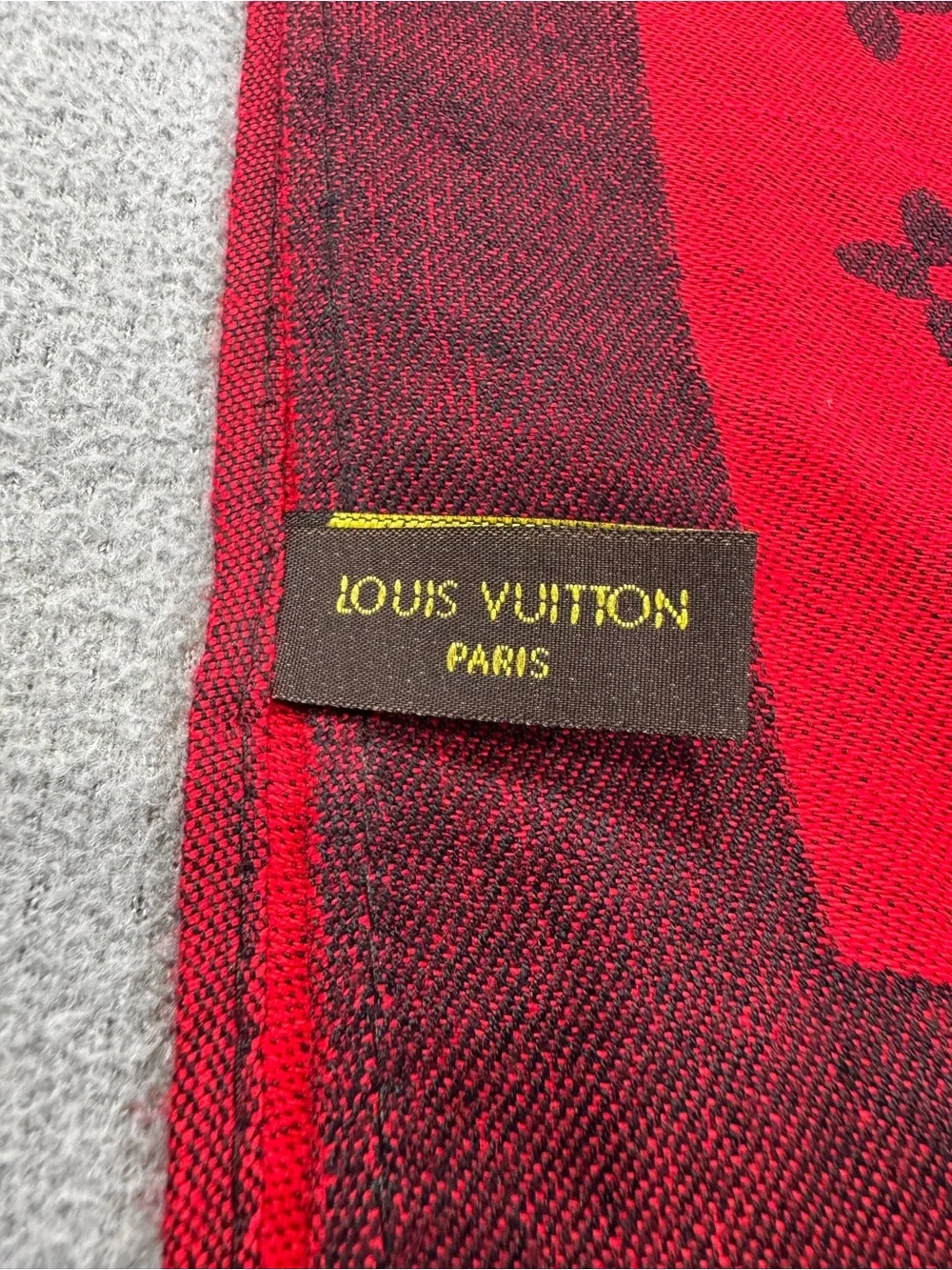 Authentic Louis Vuitton Red and Black Monogram Silk Shawl Scarf, Made in Italy
